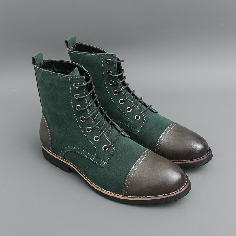 Men Motorcycle Casual Black Outdoor Retro Green Hiking Shoes High Boots Street Style Cool Boots Large Size