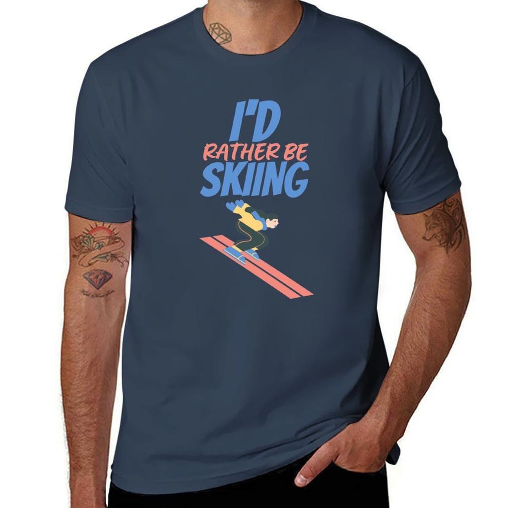 Id rather be skiing ski lovers TShirt Vintage Style Printed Top