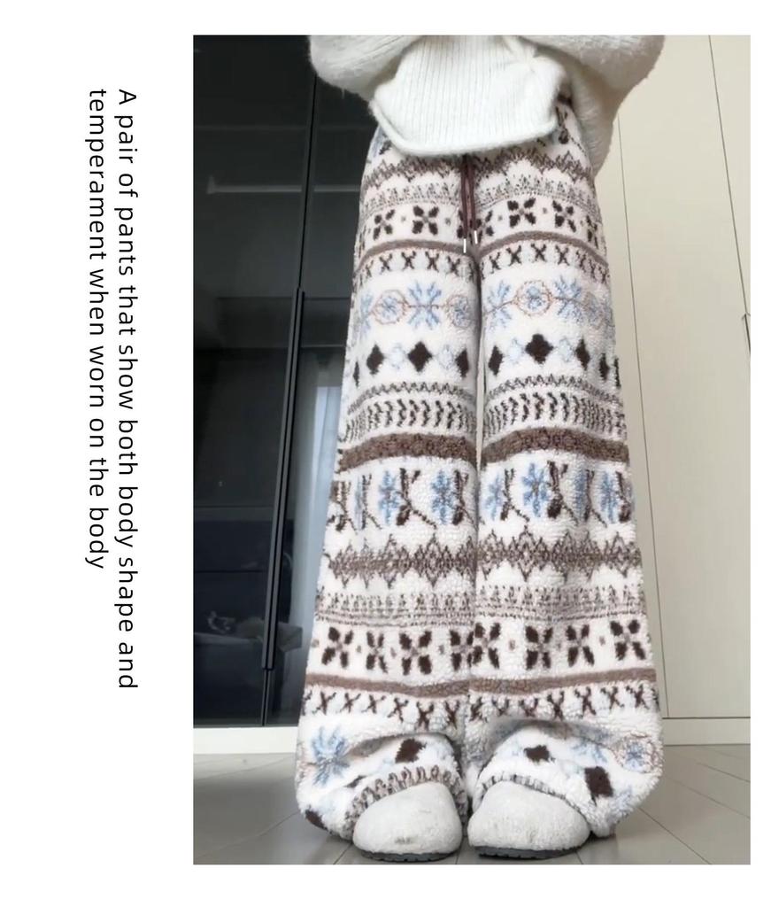 Women's Autumn/Winter Lambswool Wide-Leg High-Waist Pants