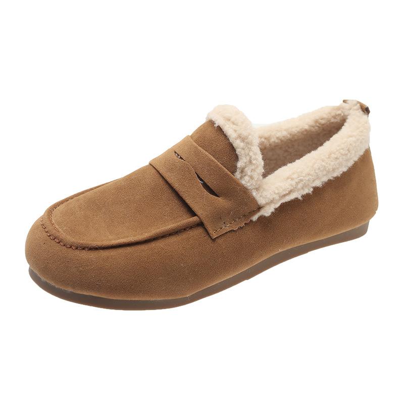 Vintervarma platta skor för kvinnor efter förlossningen, fleecefodrade loafers, stor storlek, slip-on skor för kvinnor, tjock sula, sherpafodrade ballerinaskor