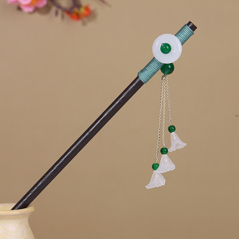 Vintage Tassel Wooden Hairpin for Women - Imitation Ebony Hanfu Accessory, Ancient Style Costume Hairpin