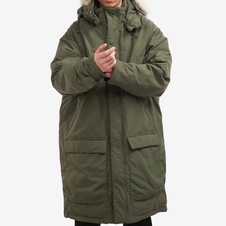 Adidas Originals Trefoil Daunenpelz Parka Lässig Sportlich Warm Kapuzen-Daunenjacke Winter Herren Oberbekleidung Grün GE1317