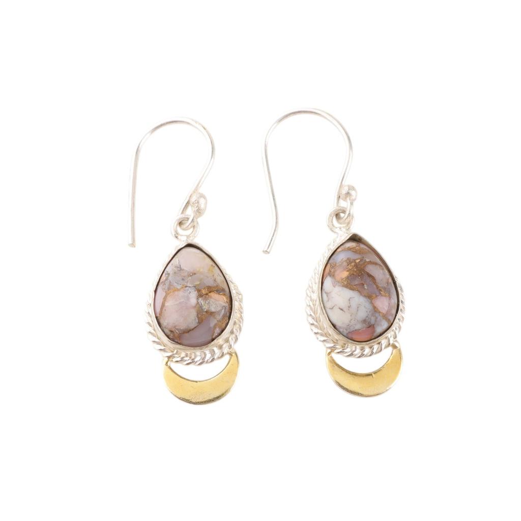 Pink Opal Turquoise Gemstone 925 Sterling Silver Handmade Jewelry Earrings 1.5" EE-162-40