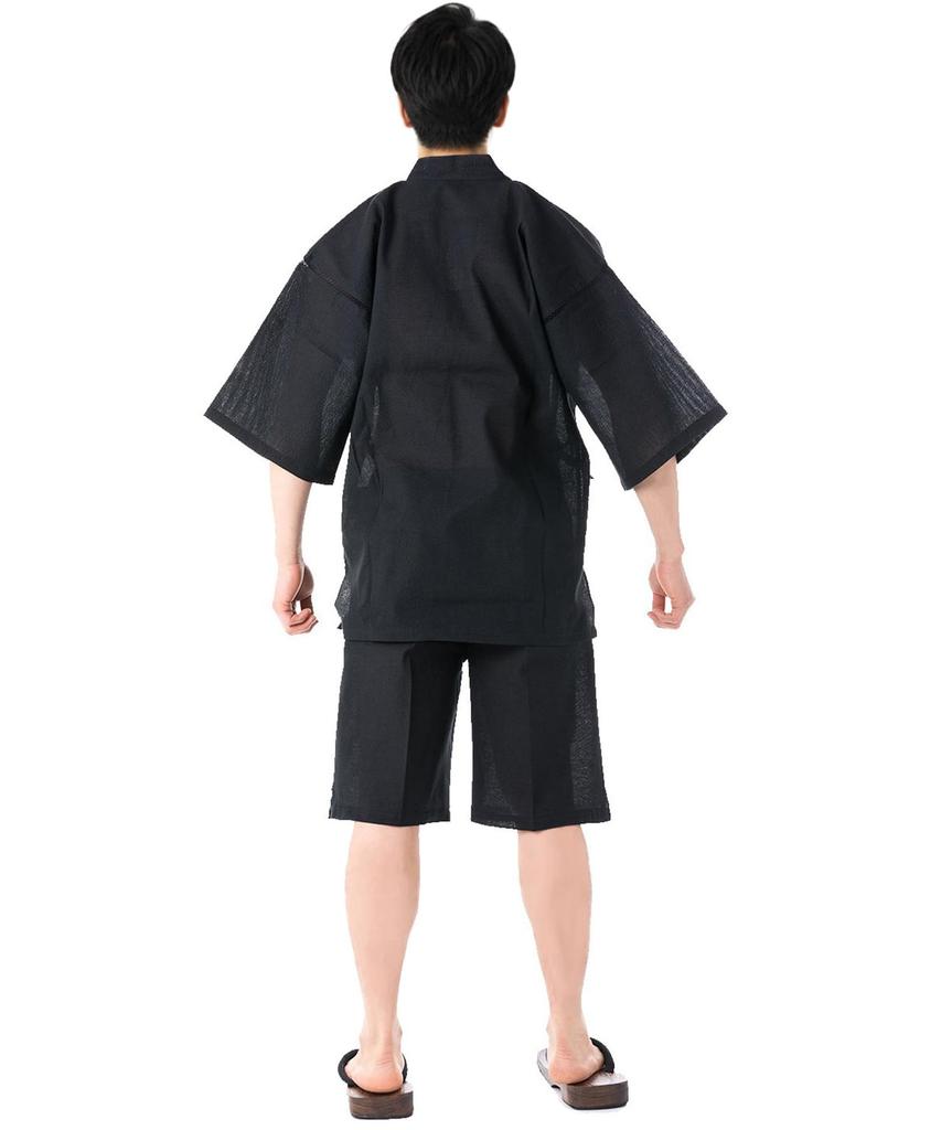 Jinbei Estivo Giapponese Giorno Plus Tessuto Seersucker Liscio x [KYOETSU] da Uomo (abbigliamento tradizionale) - Regalo per Papà, Taglie, Elegante, Cotone, (L, 7. Nero)