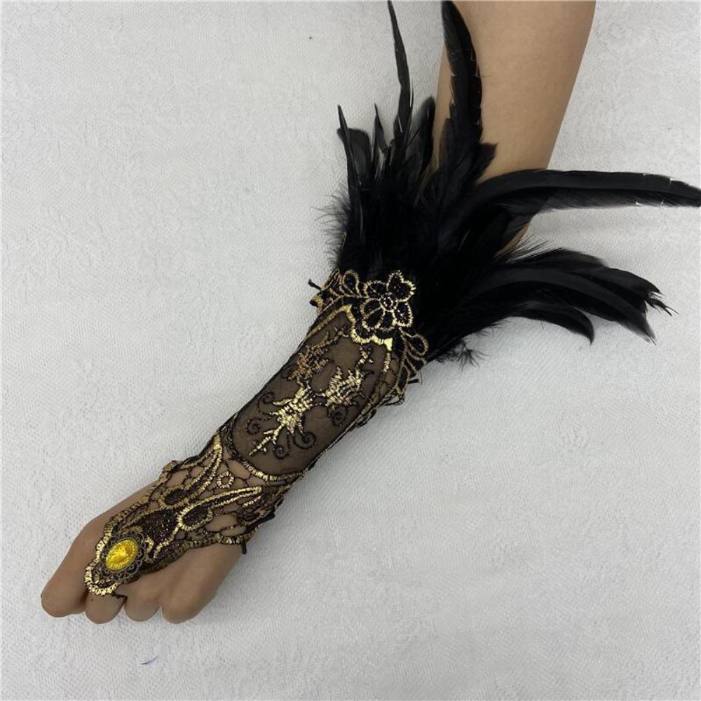 

Retro Halloween Feather Cuffs Witch Halloween Wristband Creative Halloween Feather Gloves Festival чорний