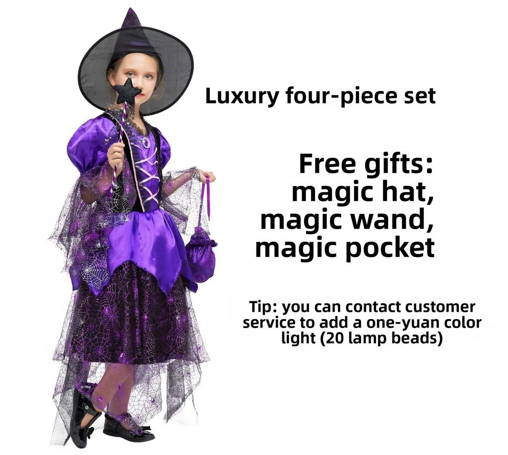Fantasy Theme Girl Witch Costume With Mesh Fabric For Childrens Cosplay And Party Wear