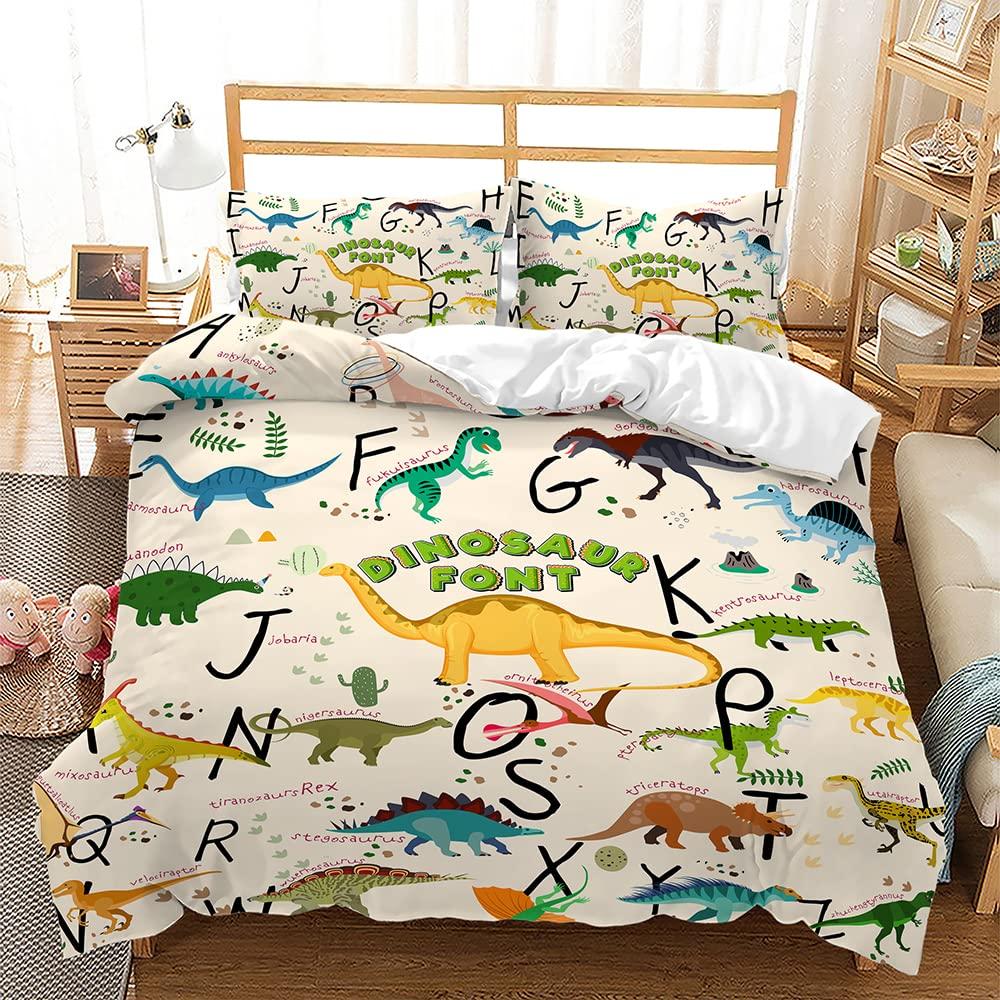 Cartoon Dinosaur Duvet Cover Kawaii Dinosaurs Comforter Cover Jungle Ancient Animals Bedding Set For Girls Boys Full King Size