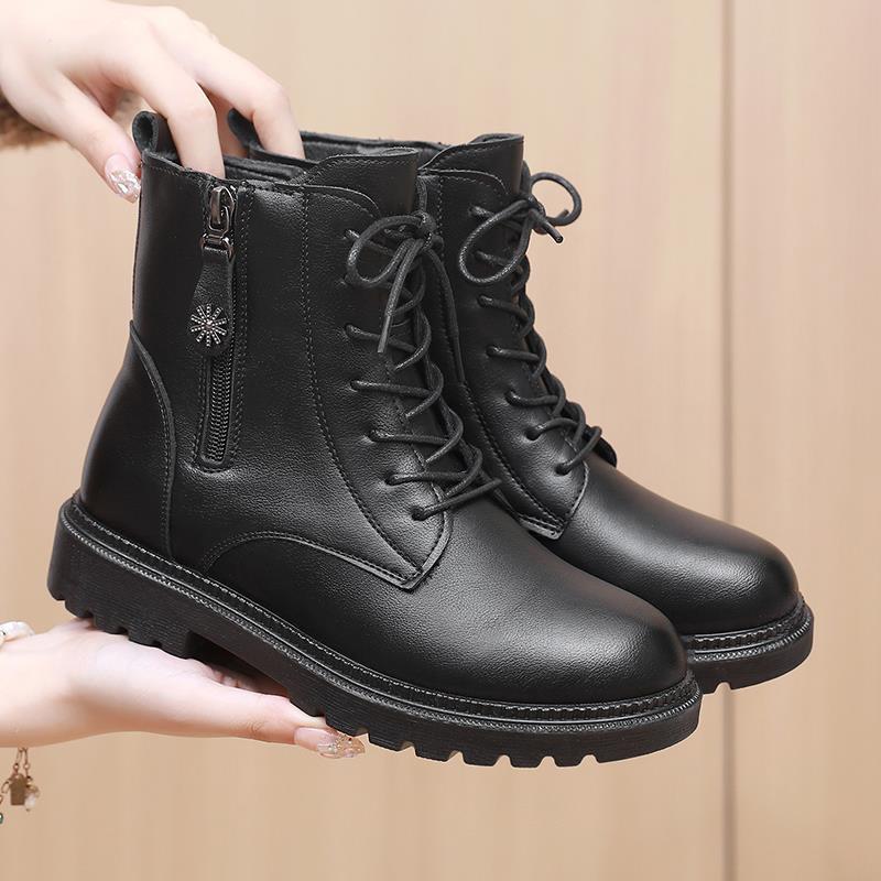 

Ботинки Martin для студентов, женские, британский стиль, два хлопковых сапога с плоским дном, новые бархатные сапоги, универсальные, на мягкой подошве, короткие, модные, осень и зима 35 чёрный