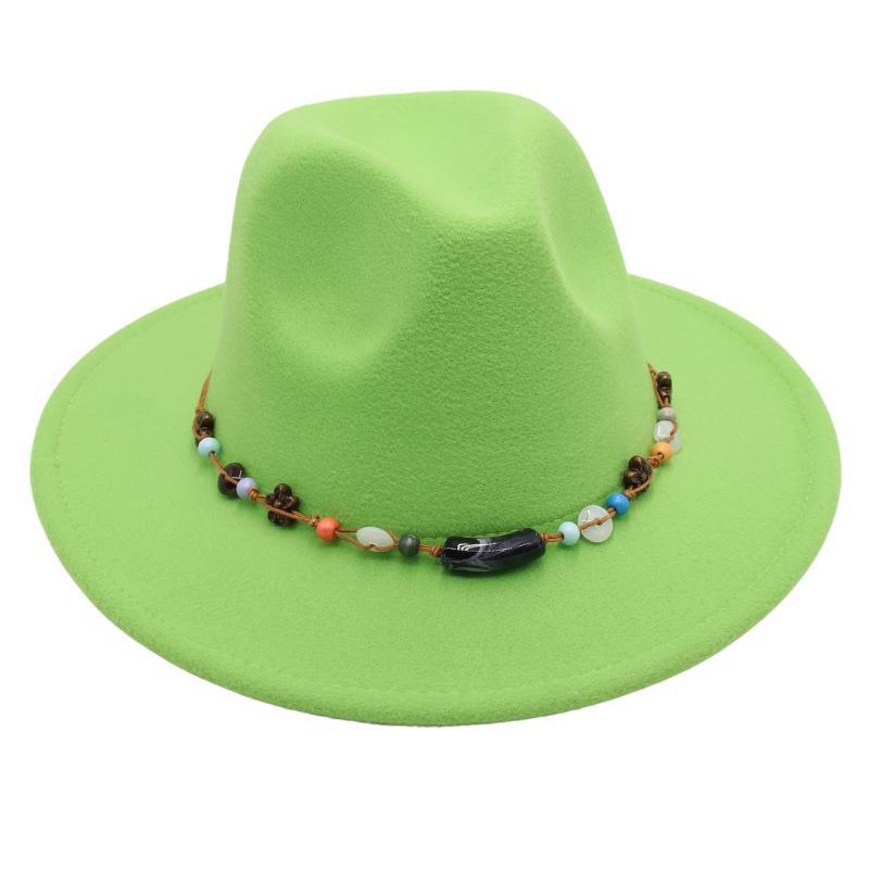 Wholesale New Bead Top Hat Literary Jazz Hat Men'S And Women'S Felt Hat Sunshade Woolen Hat British Tibetan Hat