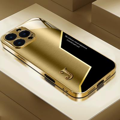 Chapado en oro Estuche de alta gama para teléfono Vidrio galvanizado TPU Funda para teléfono para iPhone 17 16 15 14 13 12 11pm Pro Plus Resistente a caídas