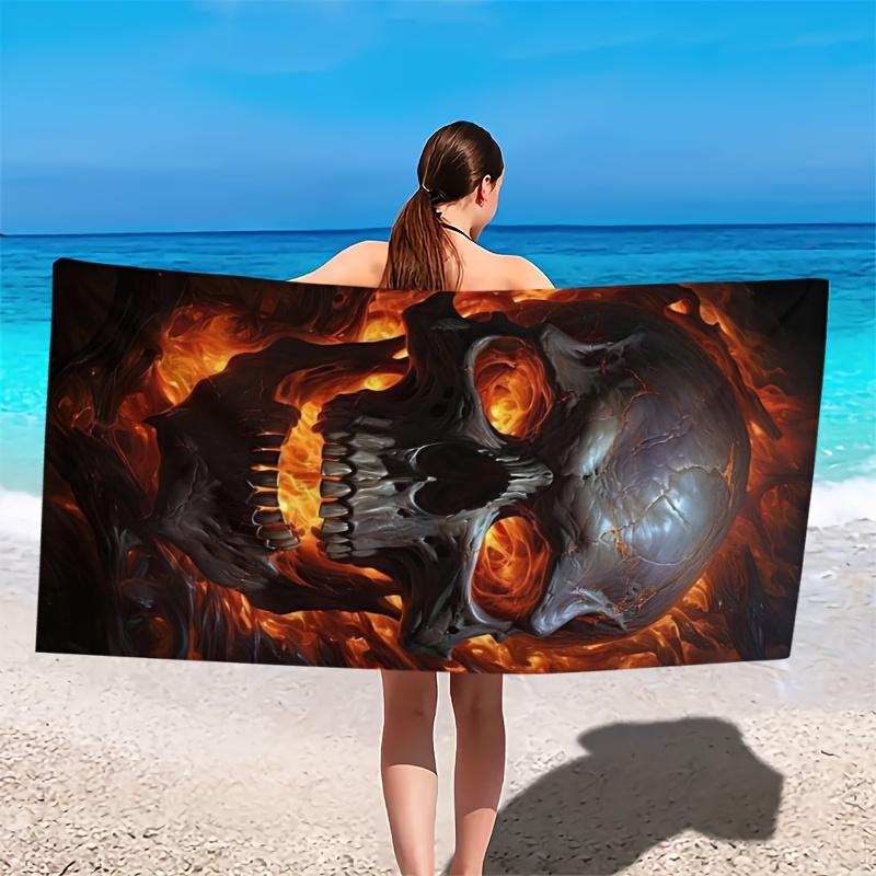 Asciugamano da Spiaggia con Teschio e Fiamme in Poliestere Morbido Assorbente Asciugatura Rapida Grande Dimensioni Telo per Piscina e Surf
