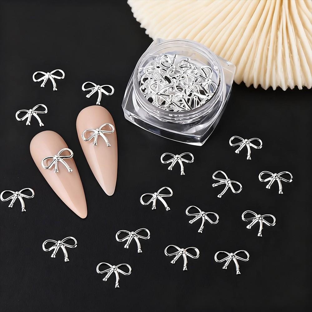 Gold Silver Metal Willow Bows Nail Decoration 3D Alloy Material Nail Glitter 3D Design Hollow Bowknot Nail Art Rhinestones