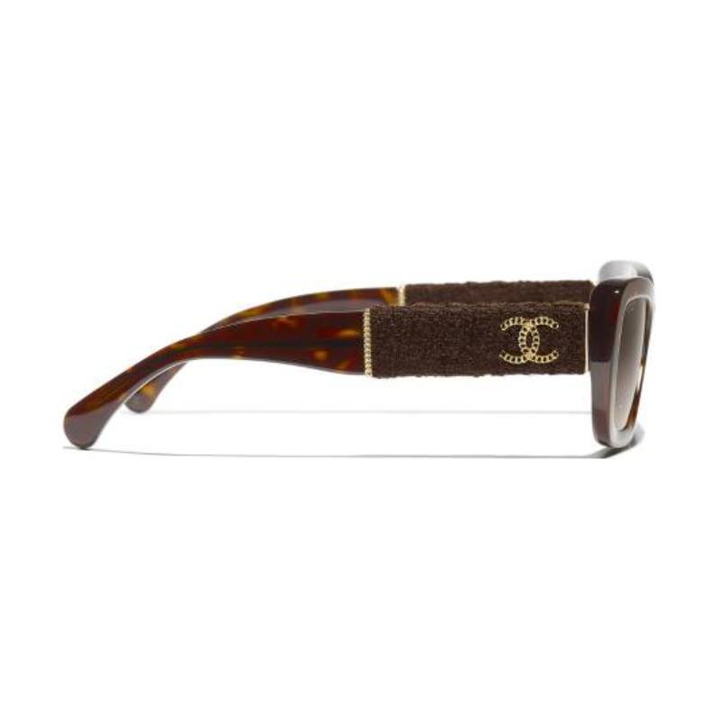CHANEL Logo Design Acetate Irregular Sunglasses Women's Tortoiseshell