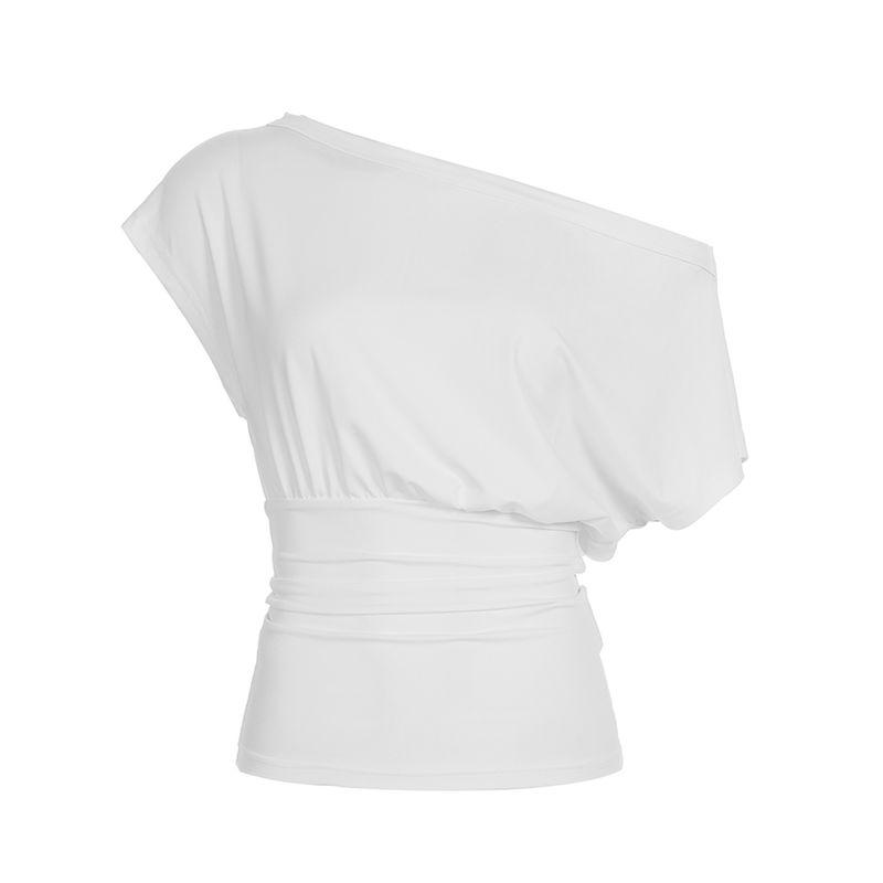 

Darlingaga Минималистичный Повседневный Стиль С Открытыми Плечами Белая Футболка Женская Повседневная Джокер Талия Стройнящая Свободный Короткий Топ White S