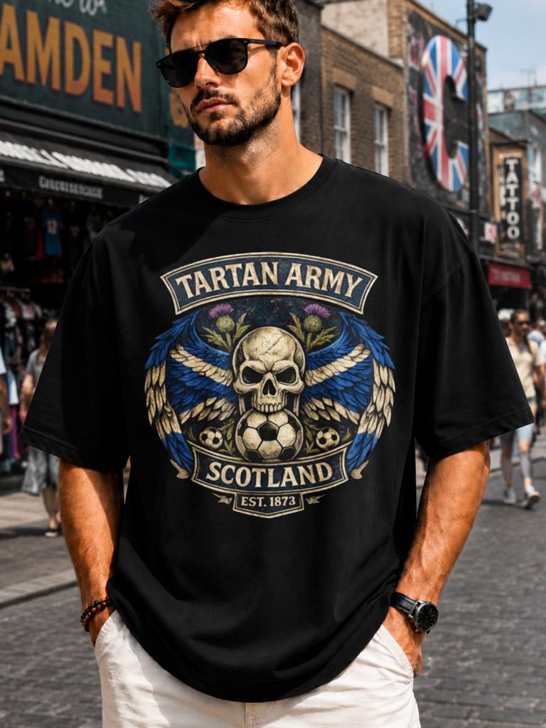 Casual Men'S T-Shirt Tartan Army Scotland Football Skull Design Summer Streetwear Gift for Him