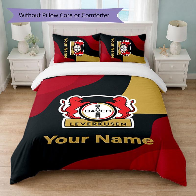 Bayer Leverkusen Football Custom Name Text Bedding Set 1 Duvet Cover+2 Pillowcases Soccer Logo Personalized Gift For Special Occasion Bedroom Decor