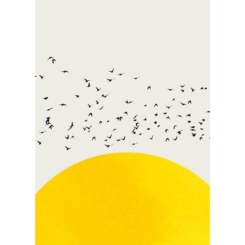 Modern Minimalist Canvas Painting Print Boho Style Trees Birds Sun Landscape Canvas Wall Art Poster Prints for Living Room Home Decor