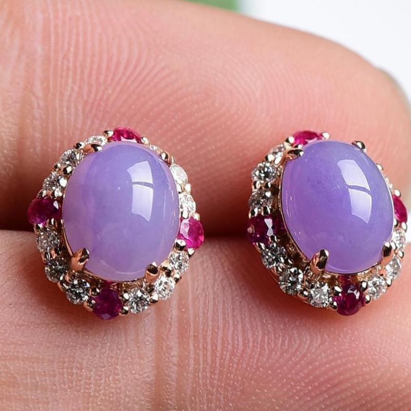 Classic New In Natural Chalcedony Violet Earings Stud  Inlaid Exquisite Pink Crystal Earrings For Women Wedding Jewelry