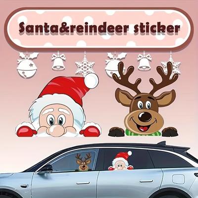 Vánoční obtisky na auta Kreslený vzor Samolepící vinylové samolepky Santa a Sobí pro dekoraci vozidla