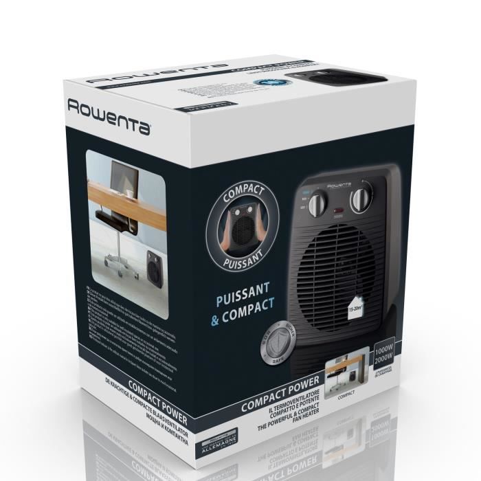 ROWENTA SO2210F0 Compact Power Radiateur soufflant, 2 vitesses de chauffage réglables, Puissance et thermostat réglables, Sécurisé