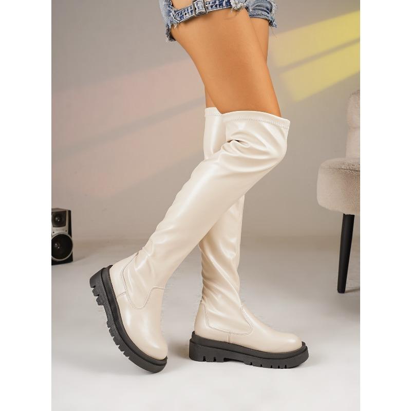 Thick-soled Slimming Over The Knee Boots 2025 Winter New Plus-size Round Toe Muffin Skinny Boots for Women