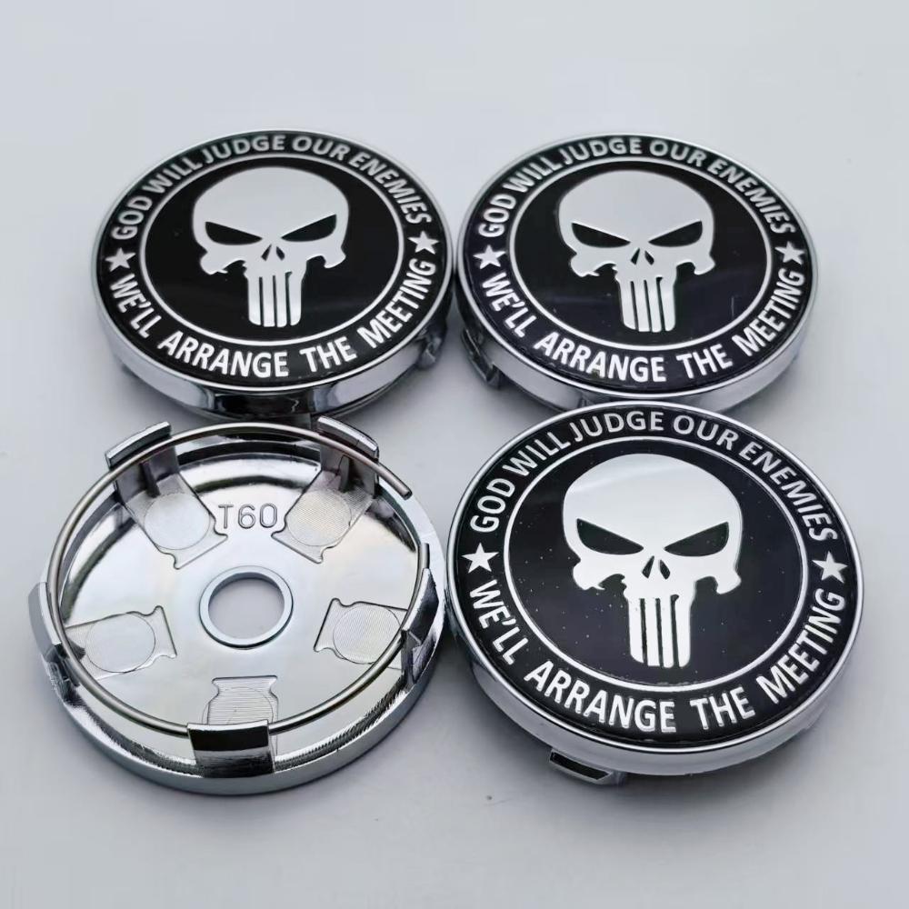 4pcs/set Skull Logo Emblem Car Wheel Center Caps 60MM 56MM Wheels Hub Cap Skulls Badge Rim Hubcaps Cover Replace Car Accessories