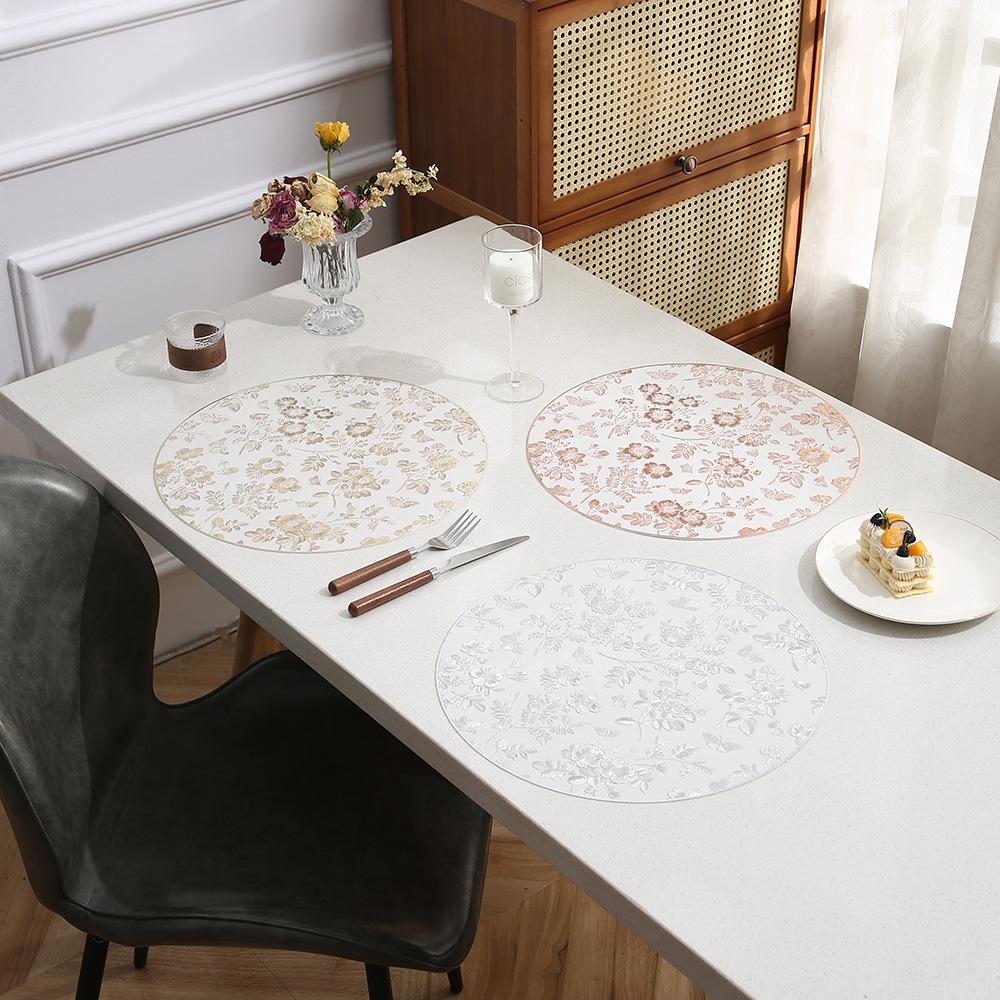 6/4pcs Round Luxury Flower Pattern Placemat Home Hotel Restaurant Anti Slip Waterproof Coffee Dining Table Decor Mat Coaster
