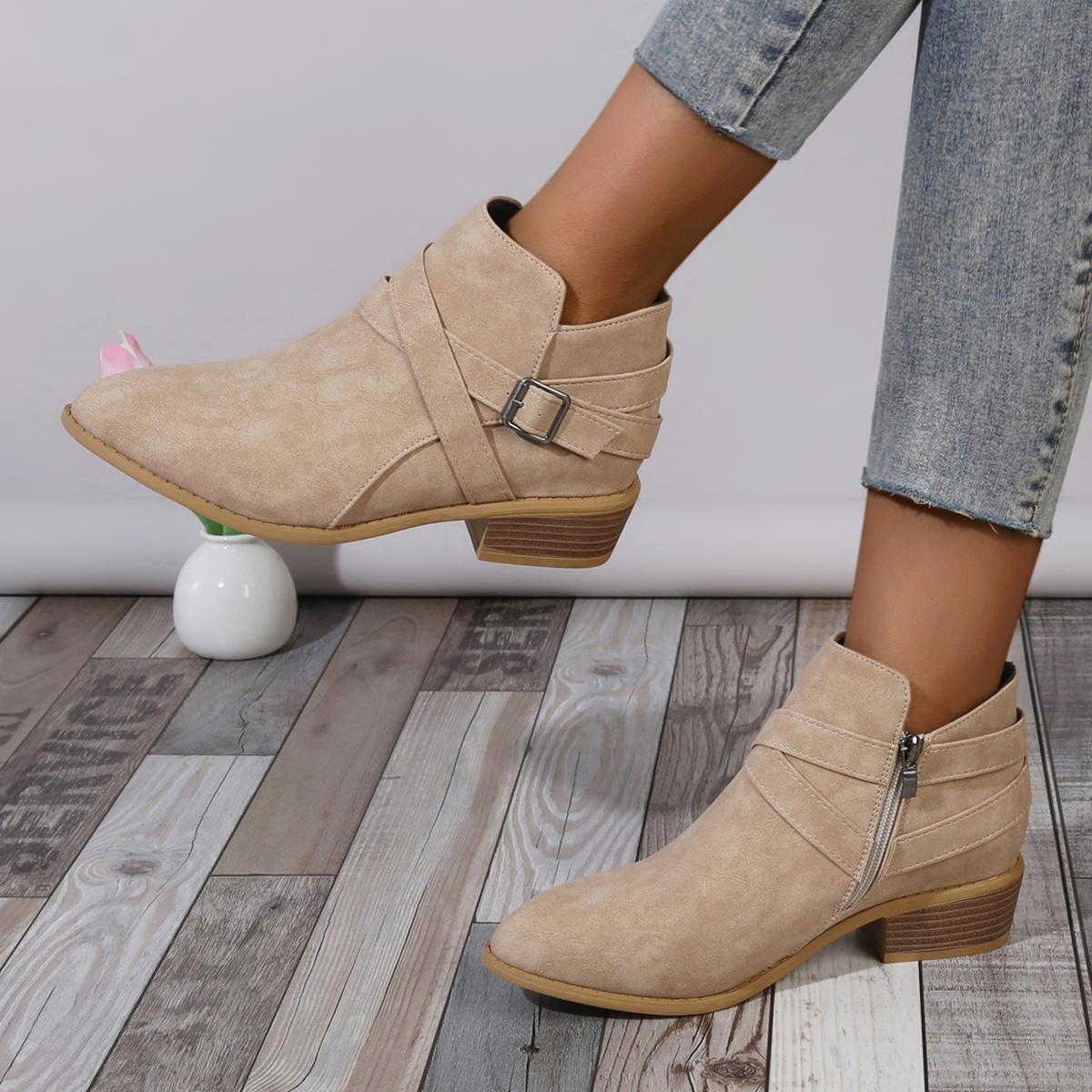 

2025 New Boots Leather Women Retro Short Boots for Women Autumn and Winter New Large Size Medium Heel Thick Heel Ankle Boots 36 абрикосовый