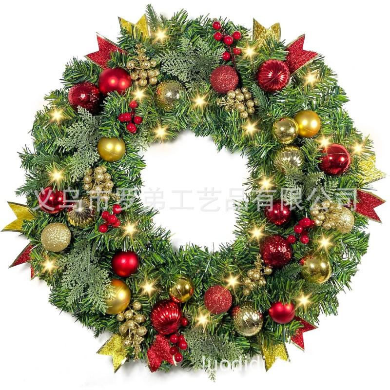 Christmas Decorations Set: LED String Lights Red Poinsettia Flowers Wreath Door Hanging Home Festive Interior