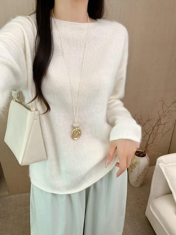 Autumn/Winter Women's Round Neck Brushed Wool Loose Fit Knitted Sweater
