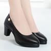 Autumn New Soft Leather Soft Sole Women's High Heel Single Shoes Mother Shoes Middle Heel Comfortable Breathable Non-slip Professional Work Shoes