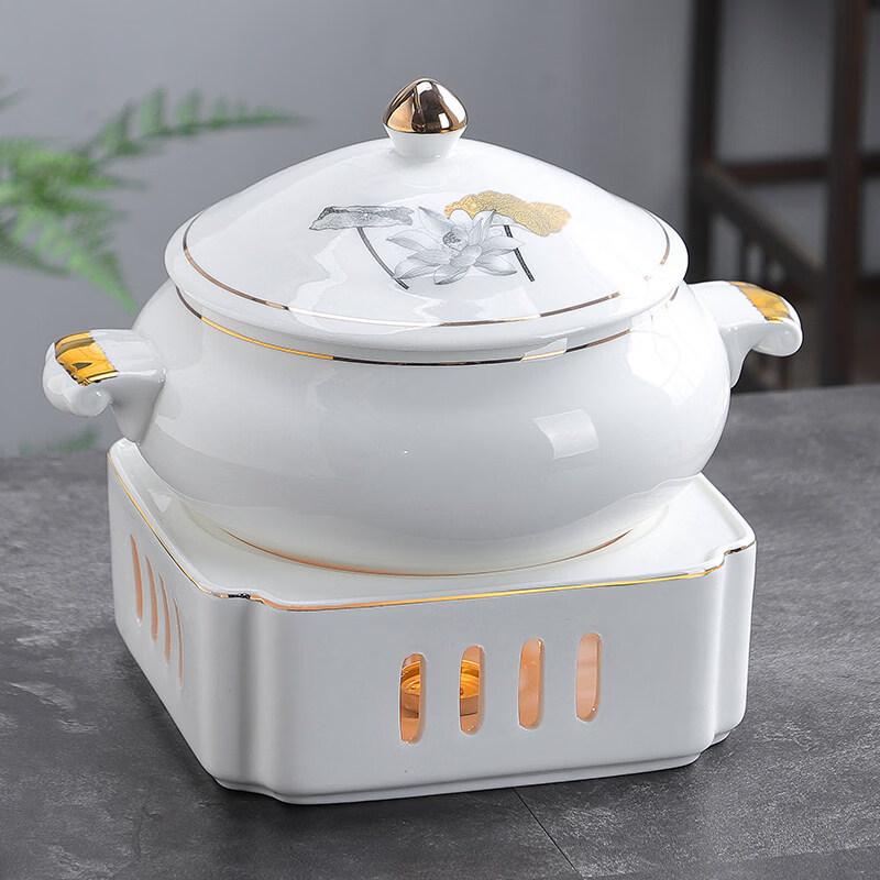 Jingbaodi Gold Lotus Ceramic Warming Soup Pot Set