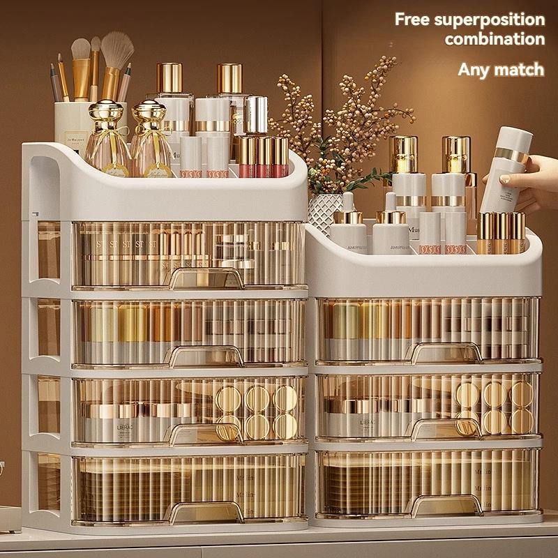 Desktop Cosmetics Storage Box Dust-proof Organizer Box Luxury Skin Care Products Facial Mask Lipstick Plastic Storage Bin