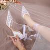 Fashion French Style White Wedding Shoes Small Luxury Feeling Baotou Sandals Female Summer Lace Mesh Hollow High Heel Bride Single Shoes