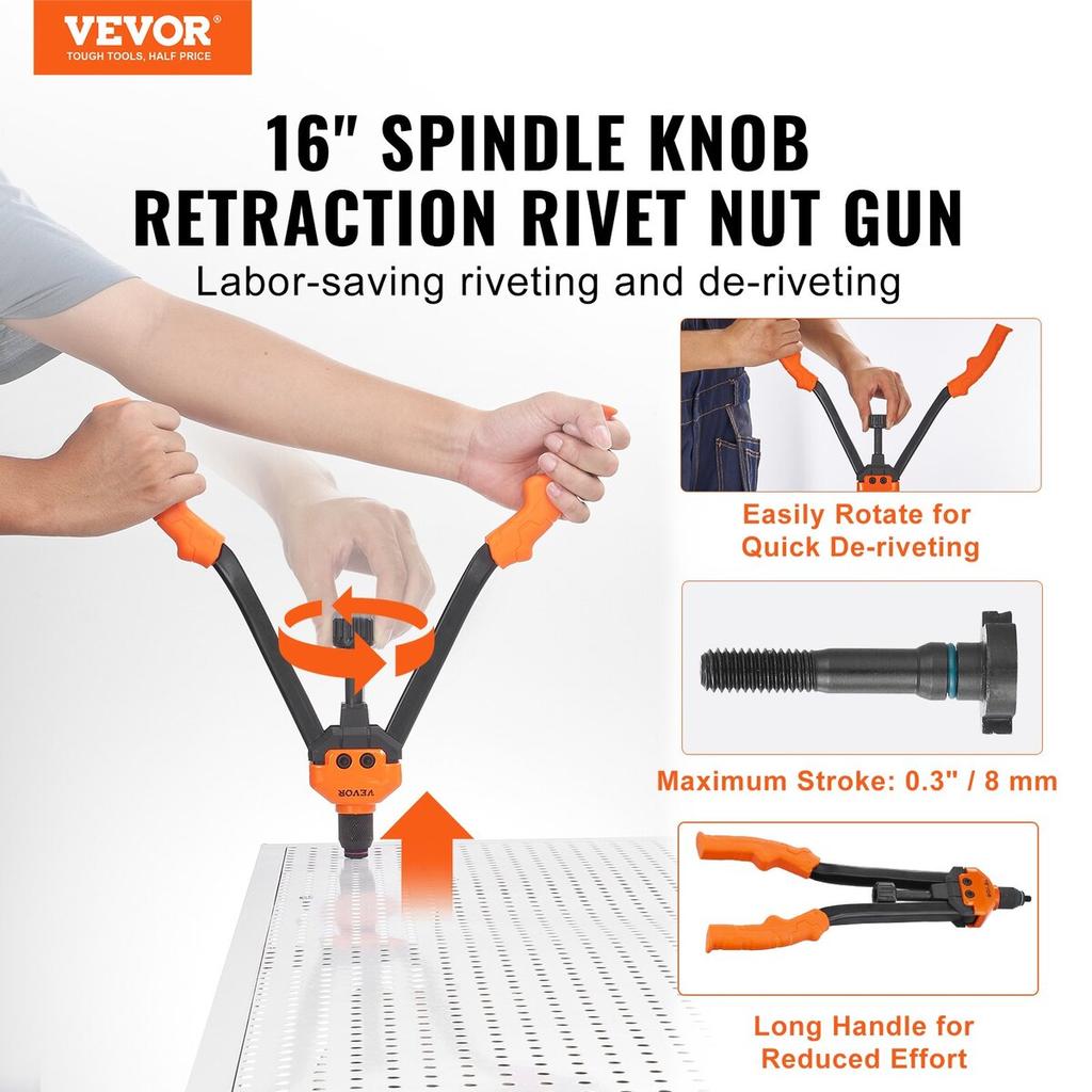 Rivet Nut Tool, 16” Rivnut Tool Kit with 13PCS Metric and SAE Mandrels, 186PCS Rivet Nuts, M3, M4, 10-24, M5, M6, 1/4-20, 8-32, 5/16-18, M8, 3/8-16,