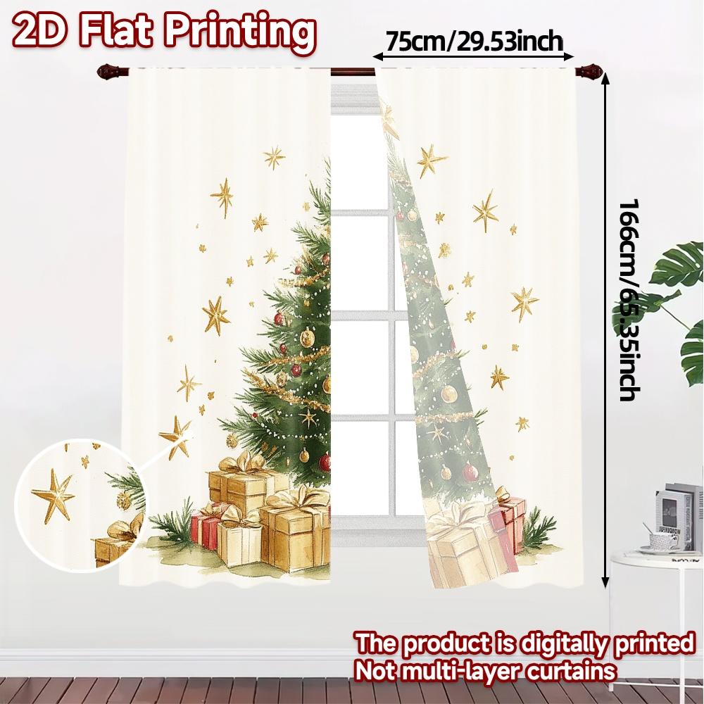 2pcs,Curtains Christmas Tree Gifts Festive Chic Pattern Curtains Versatile Polyester Fabric Curtains Festive Ldeal for Bedroom,