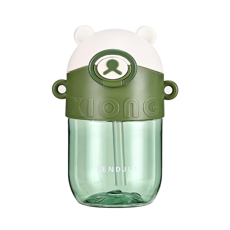 Water bottle bear plastic cup elastic cover with straw water cup children's kettle crossbody strap student cup straw cup portable