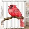 Artistic Red Bird Shower Curtain Bathroom Decor Hand-Drawn Floral Design Waterproof Shower Curtain Set for Home Bathing Room Dec