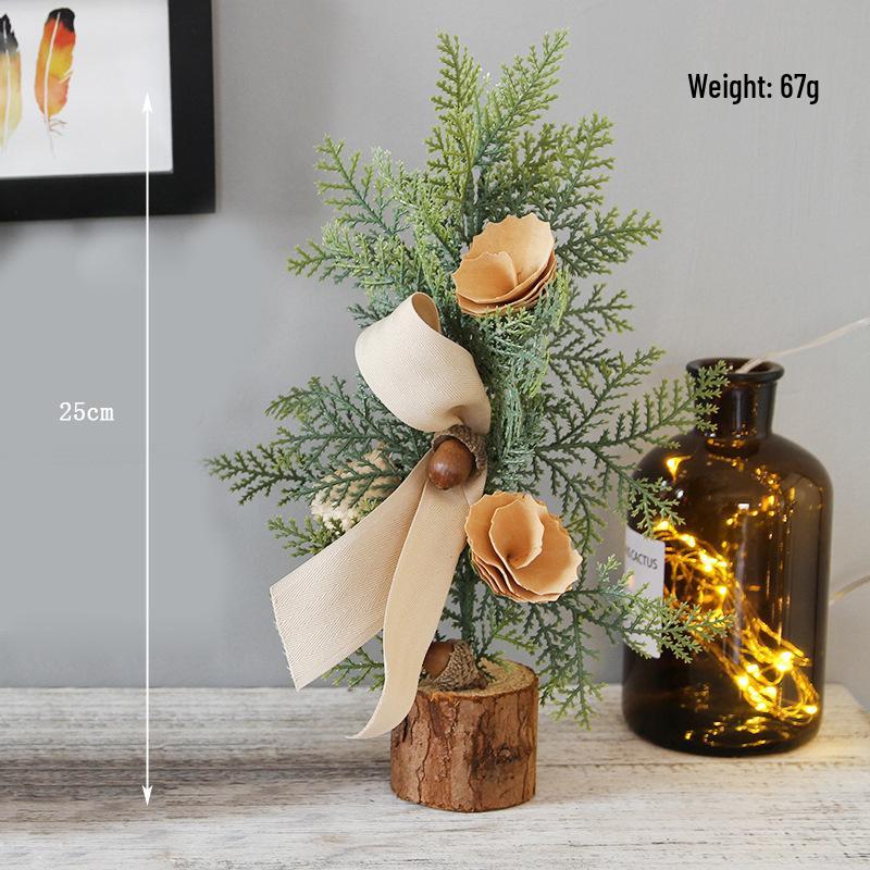 25cm Mini Christmas Tree with Pine Needles, Red Berries, and Acorns for Desktop or Window Decoration