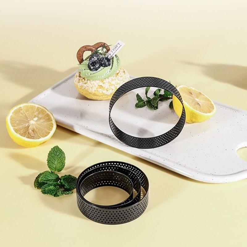 Set of 8 Stainless Steel Tart Molds Professional Perforated Cake Rings for Baking Cooking Pastries and Fruit Tarts