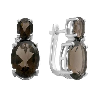 Silberohrringe mit natürlichem Rauchtopas (Rauchquarz) 12,581 ct, mit Zirkonia (2180555)