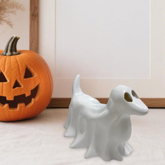 Halloween Ghost Animal Figurine Draped Ghost Dog Cat Statue Resin Spooky Tabletop Ornaments for Home Party Haunted House Decor