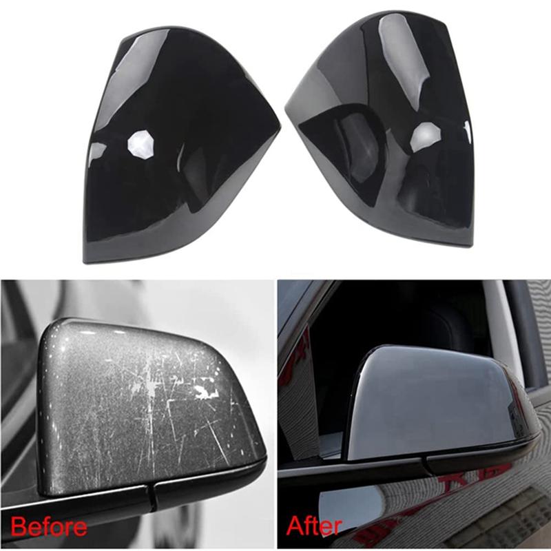 Side Rearview Mirror Cover Trim For   Tesla Model Y Exterior Parts Kits , ABS Gloss Black