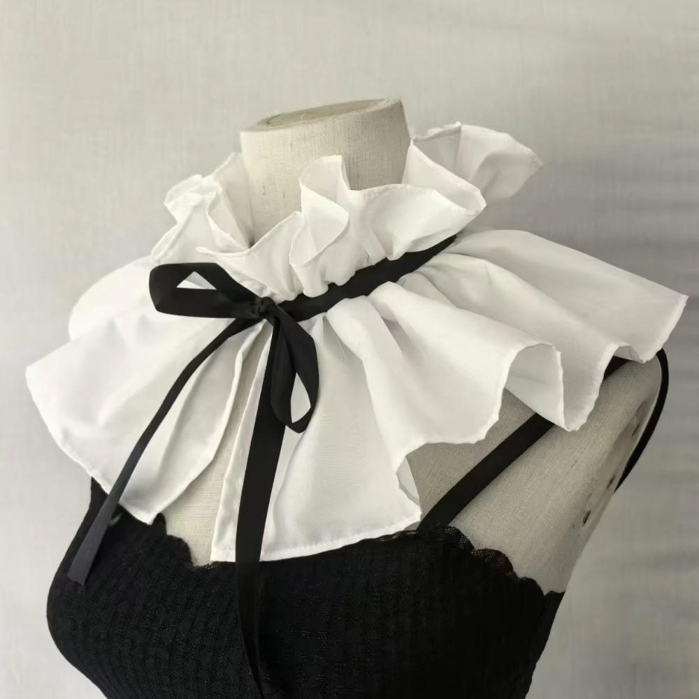 Ribbon Tie Faux Ruffled Shawl Ruff Lace Up Pleated Retro Fake Stand Collar  Girls Clothes