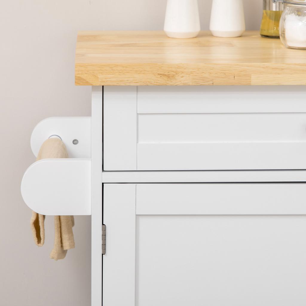 Kitchen Trolley Serving Cart Kitchen Island 1 Spice Rack 1 Towel Holder 109 Cm X 40 Cm X 89 Cm White