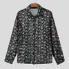 INCERUN Men Long Sleeve Print Patchwork Tassel Casual See Through Shirts