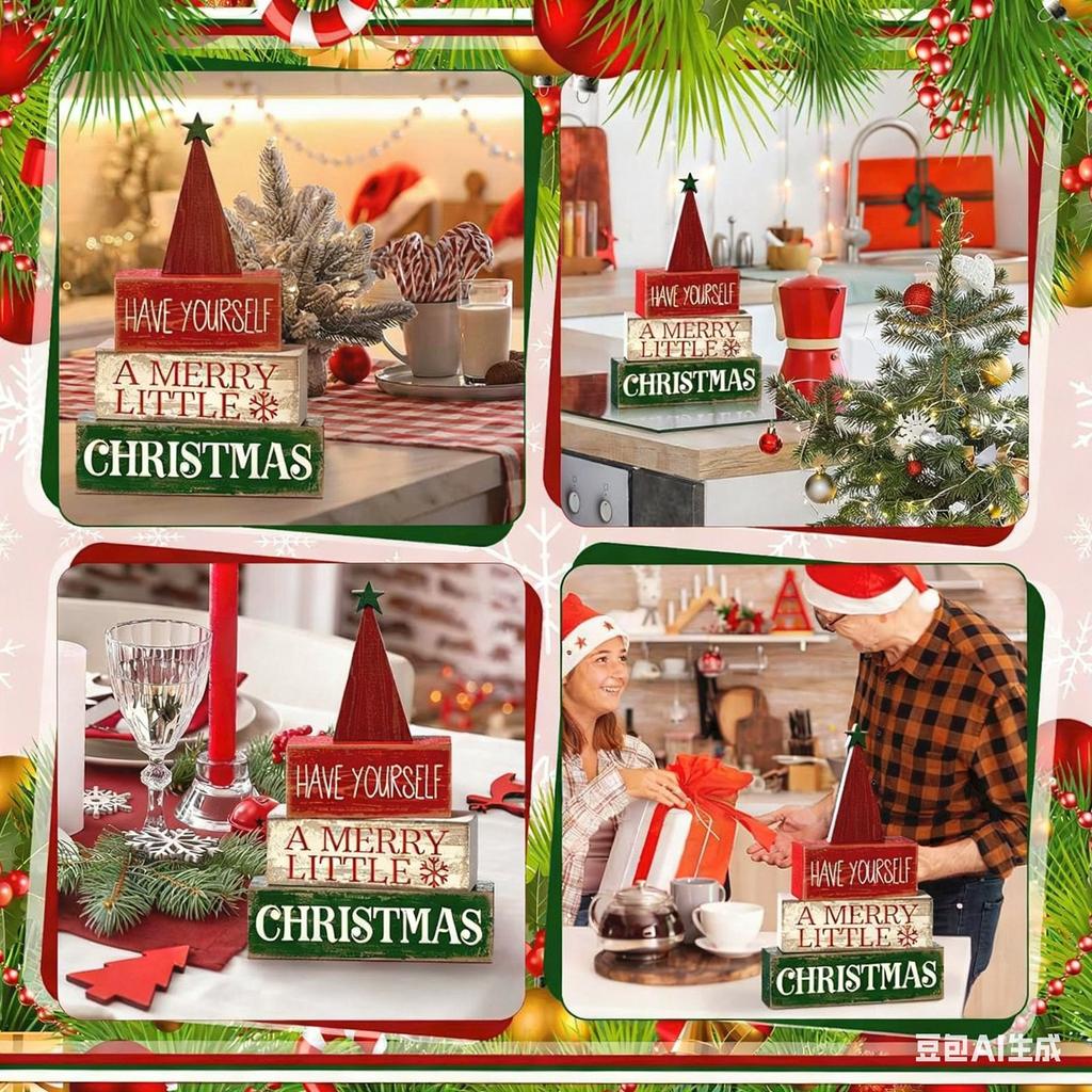 Christmas Wooden Desktop Ornaments Detachable Wooden Desktop Ornaments Scene Dress Props Decorations