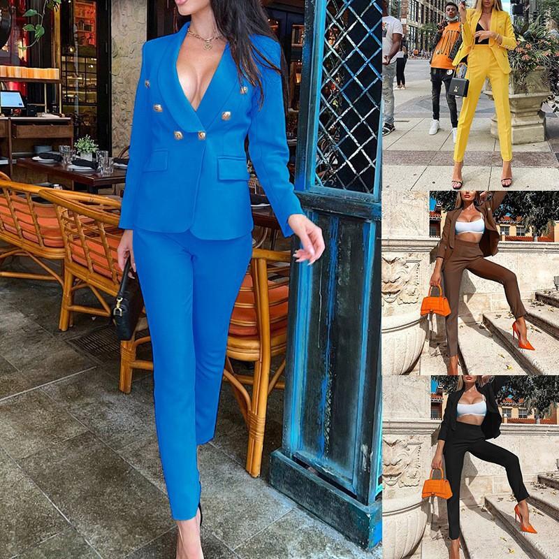 

Женские костюмы-двойки Блейзер Пуговичная вставка Пальто Прямые брюки Обычный Однотонный С высокой талией Длинные брюки Элегантная офисная леди 5XL