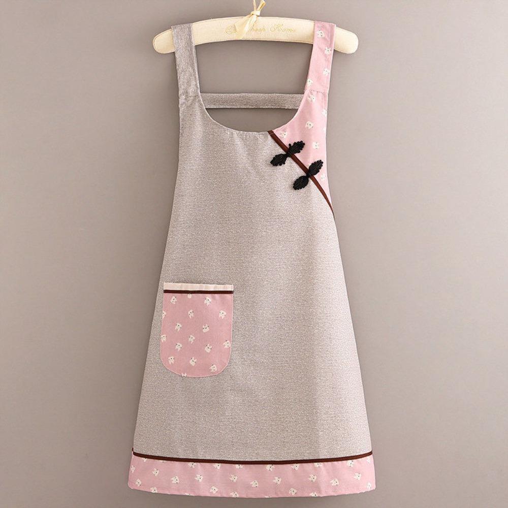 Breathable Canvas Apron with Pocket Kitchen Apron Durable Chinese Style Apron  Household Use Style 5