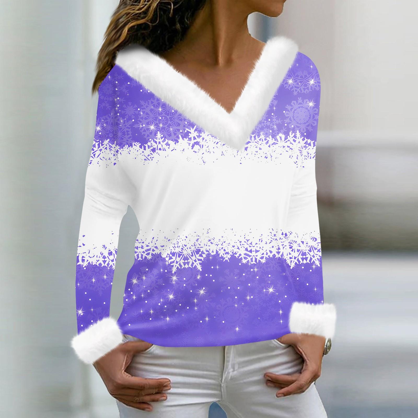 

Женская мода повседневная плюшевая кофта с длинным рукавом и V-образным вырезом с рождественским принтом XXXL